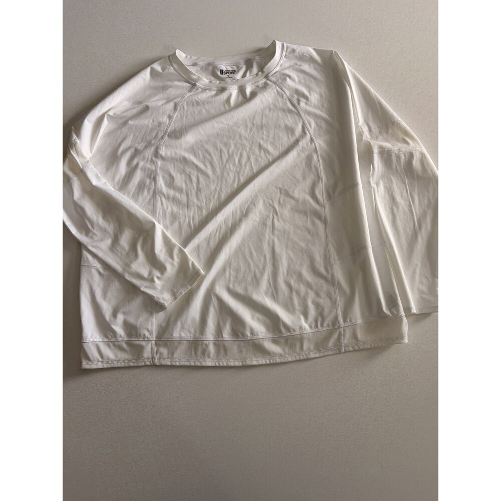 Lands’ End Sport Women’s Long Sleeve Rash Guard White Mesh Stripe Accents